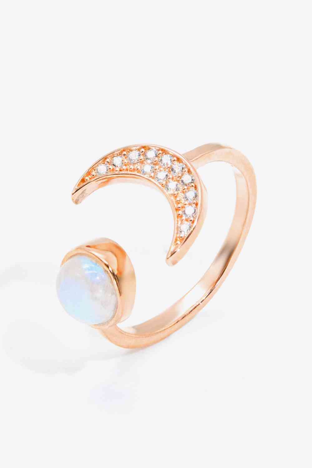 Natural Moonstone and Zircon "Sun & Moon" Open Ring