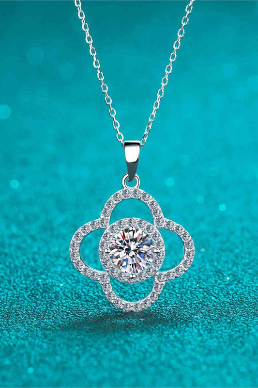 1 Carat Moissanite Pave Clover Sterling Silver Necklace