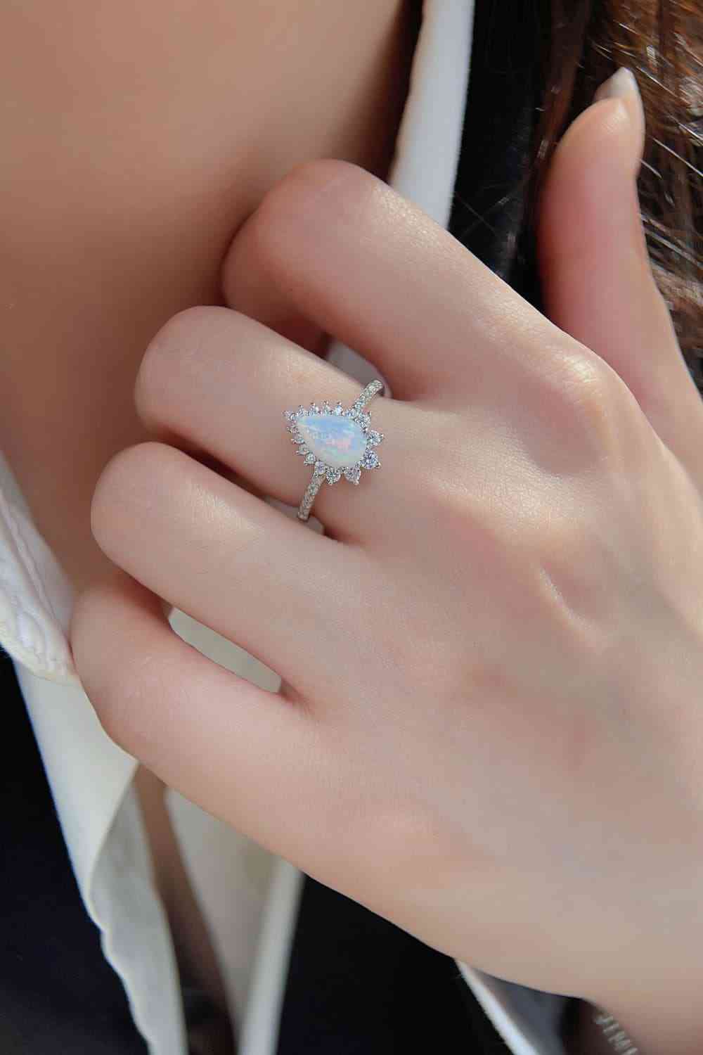 Platinum-Plated Mystical Opal Pear Shape Ring