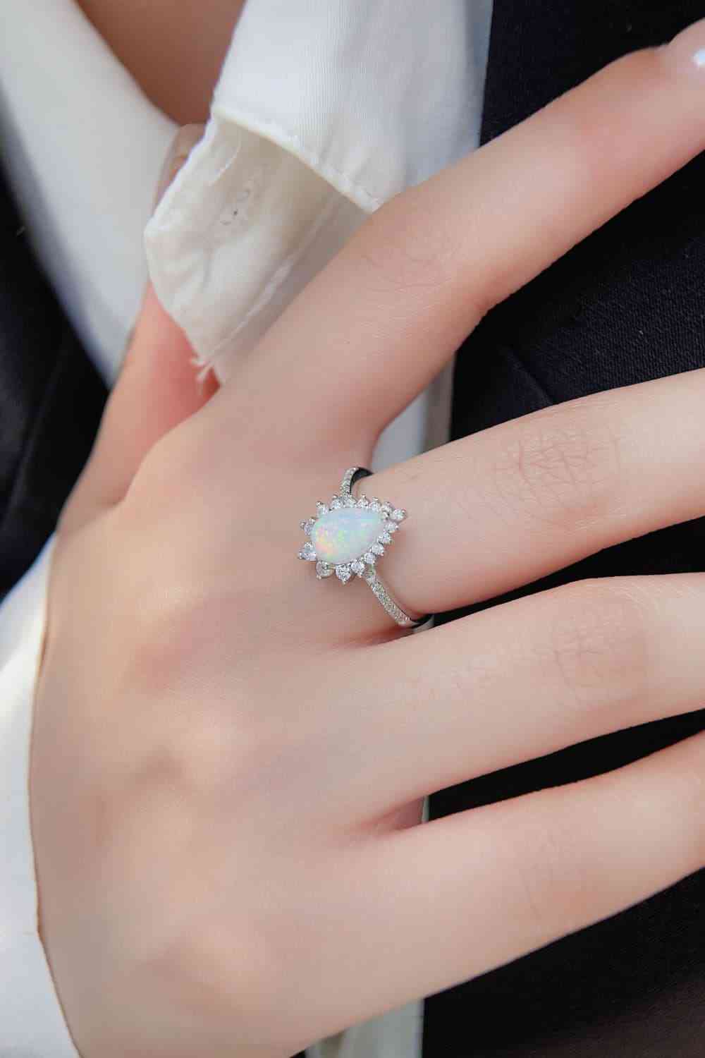 Platinum-Plated Mystical Opal Pear Shape Ring