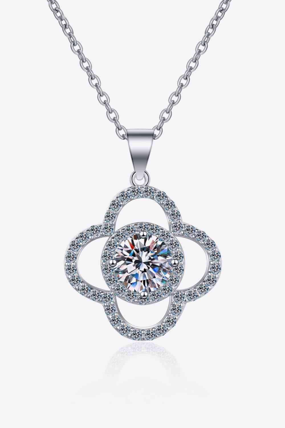 1 Carat Moissanite Pave Clover Sterling Silver Necklace