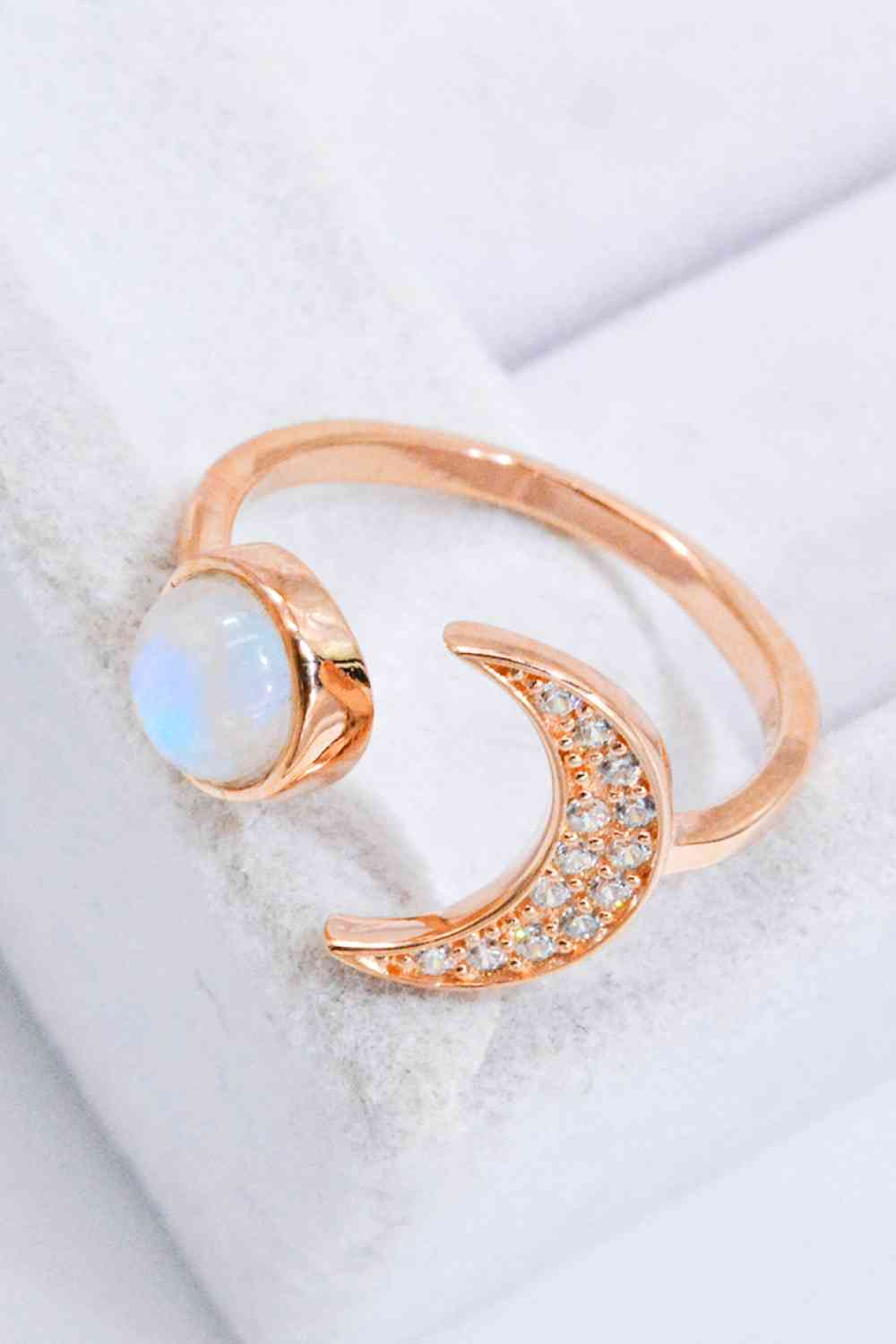 Natural Moonstone and Zircon "Sun & Moon" Open Ring