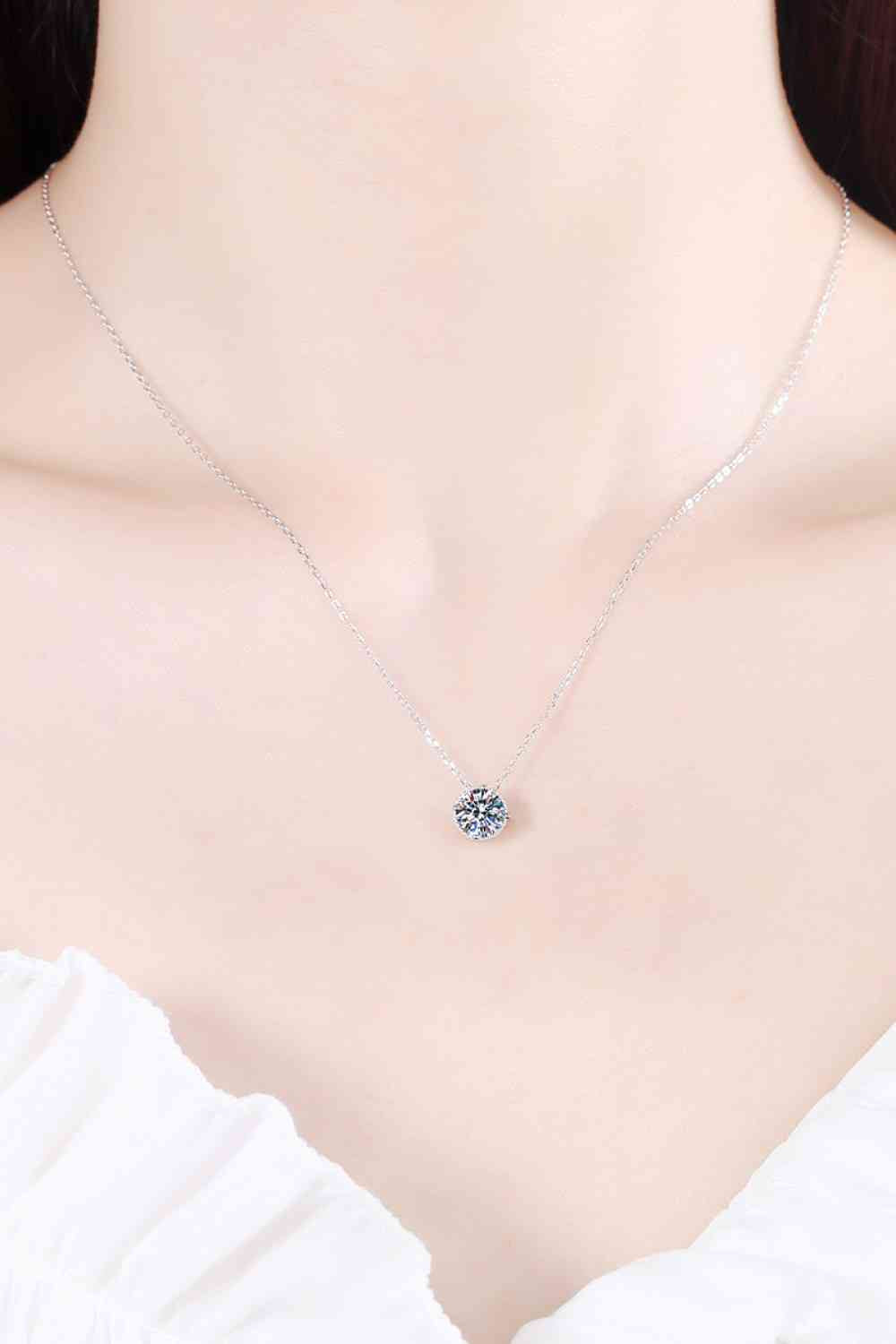 1 Carat Moissanite Round Halo Pendant Necklace