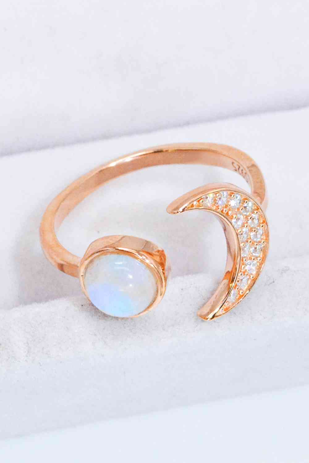 Natural Moonstone and Zircon "Sun & Moon" Open Ring