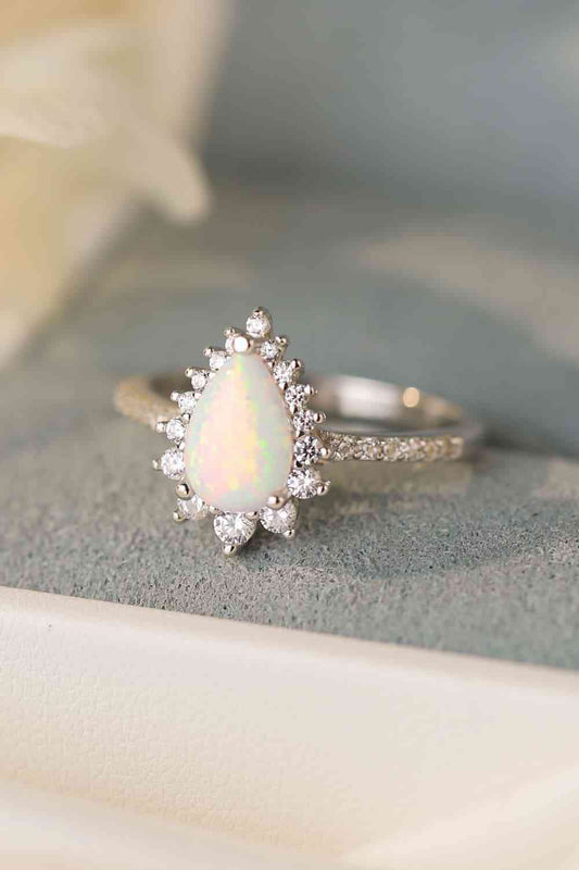 Platinum-Plated Mystical Opal Pear Shape Ring