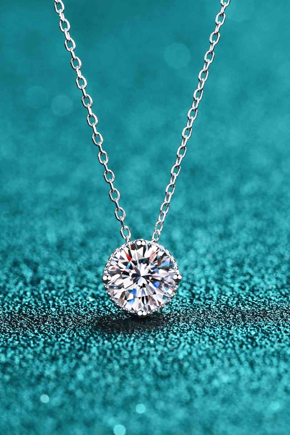 1 Carat Moissanite Round Halo Pendant Necklace