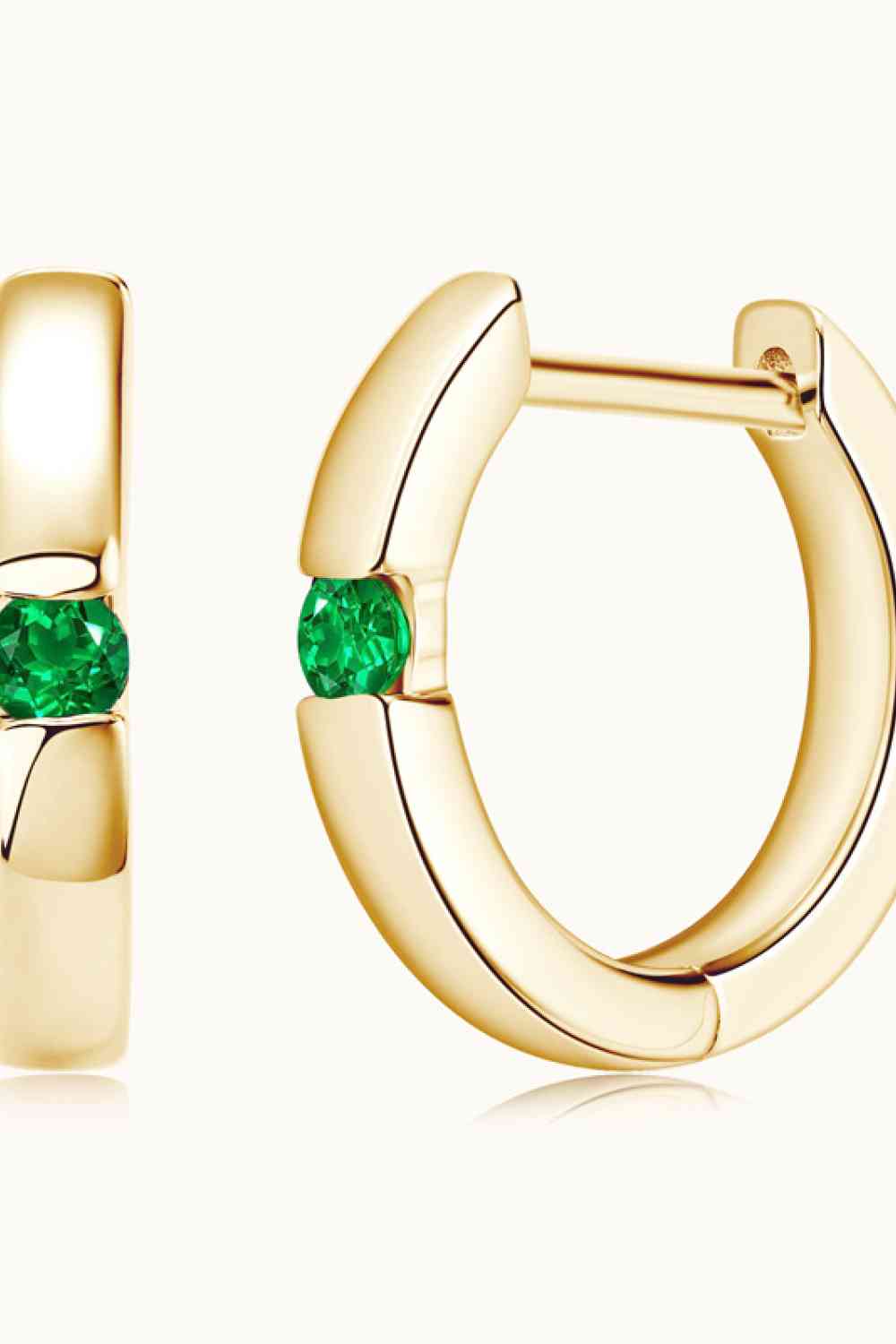 Lab-Grown Emerald Huggie Gold Earrings